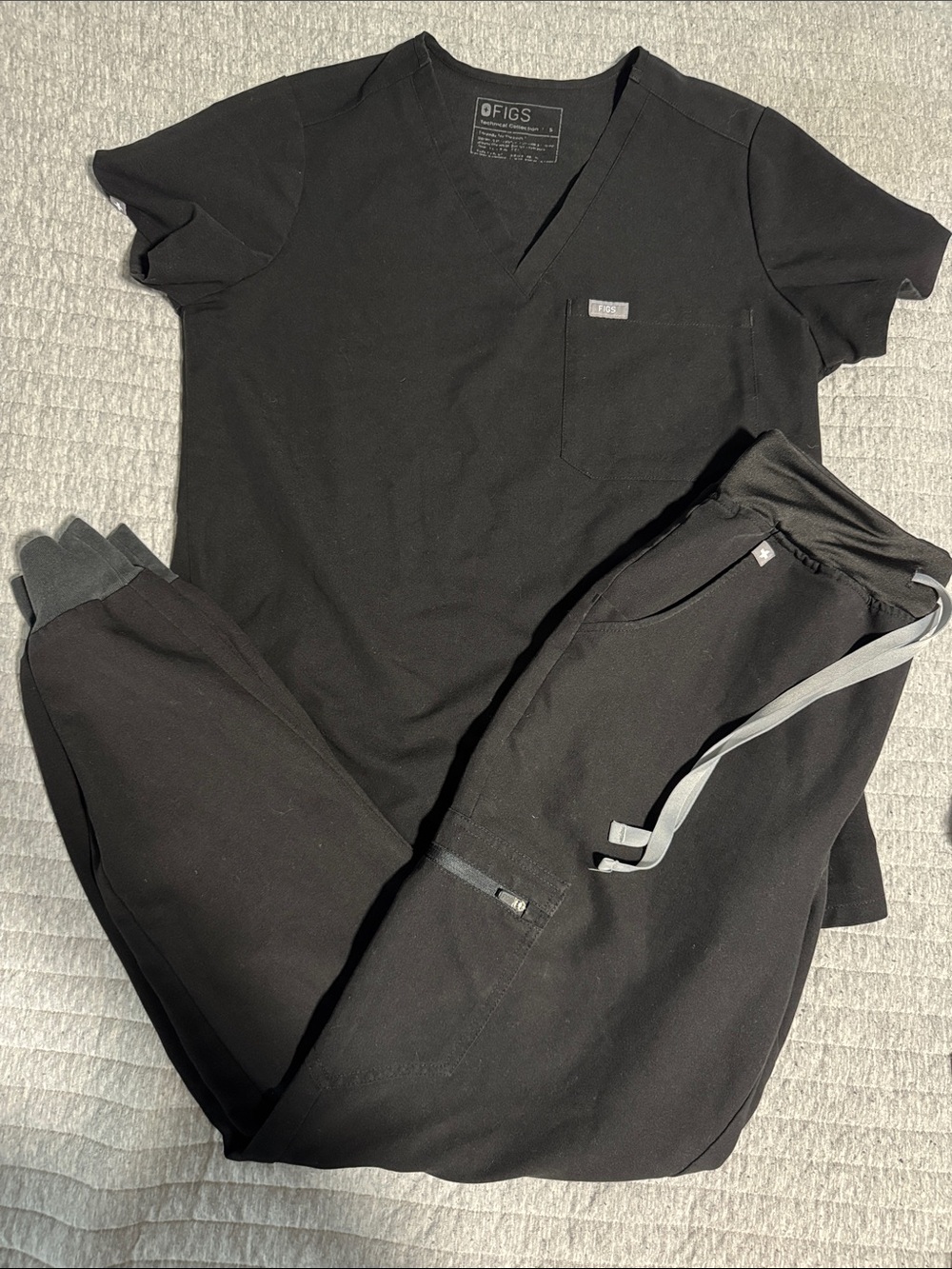 Figs Black Jogger Scrub Pants with Gray Drawstring